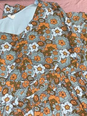 Kate Quinn long sleeveFloral Midi Dress in Orange and Sage